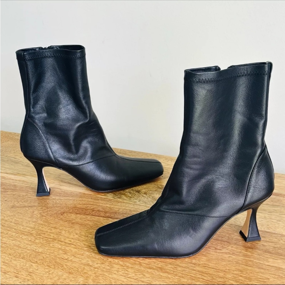 Tony Bianco Womens Fomo Mid Calf Boots Black Leather Square Toe